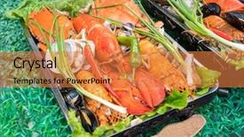  Presentation with crustacean - PPT layouts having shellfish plate of crustacean seafood background and a gold colored foreground
