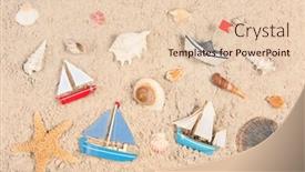  Presentation with fishes - Slide deck having shells boats and star fishes in sand at the beach background and a lemonade colored foreground