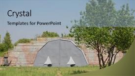  Presentation with museum exhibit - Presentation theme consisting of shelter for jet soviet old background and a light blue colored foreground