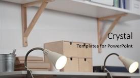  Presentation with accessories - Audience pleasing slide set consisting of shelves with accessories and spotlights backdrop and a light gray colored foreground