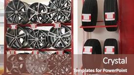  Presentation with car service - Amazing slide set having tyre design - shelves with alloy wheels backdrop and a tawny brown colored foreground