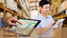 Presentation with man relaxing on massage table - Beautiful slide deck featuring shelves with boxes in warehouse backdrop and a coral colored foreground