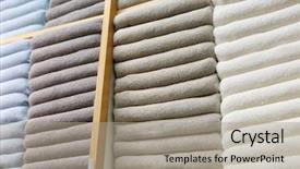  Presentation with multicolor - Audience pleasing presentation design consisting of shelves with multicolor bath towels backdrop and a light gray colored foreground
