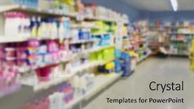  Presentation with products supermarket - Audience pleasing presentation theme consisting of shelves with products in supermarket backdrop and a light gray colored foreground