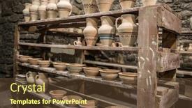  Presentation with ceramics - Beautiful slide deck featuring shelves with ukrainian ceramics in potter workshop backdrop and a tawny brown colored foreground