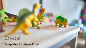  Presentation with kindergarten - Theme consisting of shelving-with-plastico-dinosaurs-toys background and a soft green colored foreground