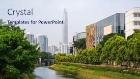  Presentation with china - Beautiful presentation theme featuring shenzhen-china-cityscape backdrop and a sky blue colored foreground