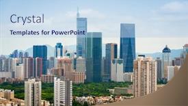  Presentation with china - Cool new presentation design with shenzhen-china-downtown-city-skyline backdrop and a light blue colored foreground