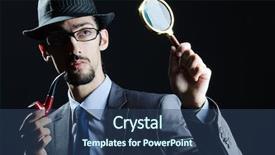  Presentation with detective magnifying glass - Audience pleasing slide deck consisting of sherlock holmes - detective with magnifying glass backdrop and a ocean colored foreground