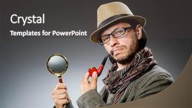 Presentation with detective magnifying glass - Amazing slides having sherlock holmes - funny detective with smoking pipe backdrop and a dark gray colored foreground