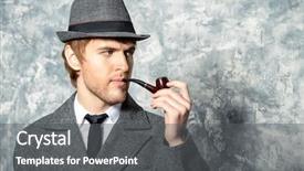  Presentation with classic - PPT theme consisting of sherlock holmes - handsome young man wearing classic background and a dark gray colored foreground