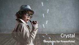 Presentation with pipe - PPT theme enhanced with sherlock holmes - little child with a pipe background and a gray colored foreground