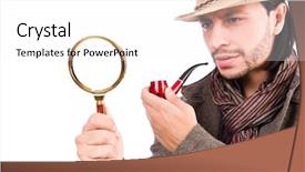 Presentation with detective magnifying glass - Presentation with sherlock holmes - young detective with pipe background and a white colored foreground