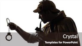  Presentation with sherlock - Cool new presentation theme with sherlock holmes holding handcuffs silhouette backdrop and a wine colored foreground