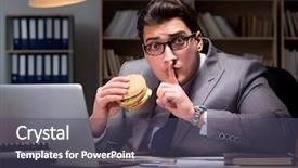  Presentation with burger - Beautiful PPT theme featuring shhh - businessman late at night eating backdrop and a  colored foreground