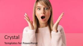  Presentation with pink - Audience pleasing PPT theme consisting of shhh - excited young blonde woman wearing backdrop and a lemonade colored foreground