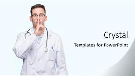  Presentation with secret - Slide deck consisting of shhh - handsome young doctor man asking background and a cool aqua colored foreground