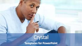  Presentation with man looking up happy - Presentation theme with shhh - image of young african man background and a  colored foreground