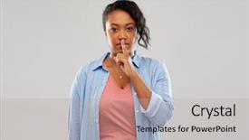  Presentation with african people - Beautiful presentation design featuring shhh - people silence and secret concept backdrop and a  colored foreground