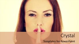  Presentation with lips - Slide set having shhh - serious woman placing finger background and a  colored foreground