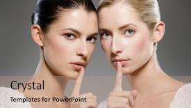  Presentation with women - Slides featuring shhh - two young caucasian women gesturing background and a coral colored foreground