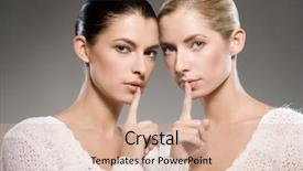  Presentation with women - Slide set consisting of shhh - two young caucasian women gesturing background and a coral colored foreground