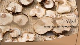  Presentation with woven - Theme consisting of shiitake mushroom being sun dried background and a coral colored foreground