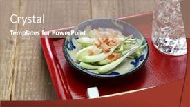  Presentation with japanese food - Theme with shima-rakkyo-pickled-okinawa-shallot background and a coral colored foreground