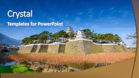  Presentation with japan castle - Cool new PPT theme with castle in shimabara nagasaki japan backdrop and a ocean colored foreground