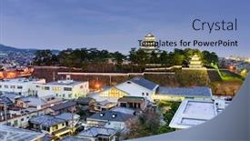  Presentation with japan castle - PPT theme consisting of shimabara japan townscape at the castle background and a teal colored foreground