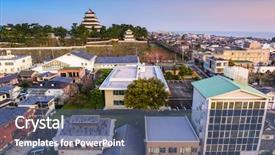  Presentation with japan castle - Slide deck consisting of shimabara japan townscape background and a ocean colored foreground