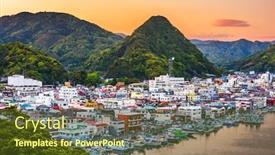  Presentation with japan - Theme enhanced with shimoda-japan-town-skyline background and a tawny brown colored foreground