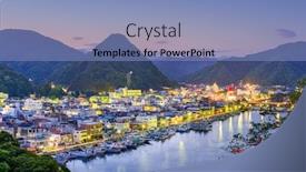  Presentation with skyline - PPT theme having shimoda-japan-town-skyline background and a teal colored foreground