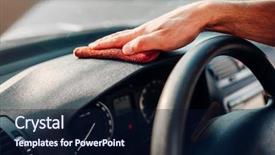  Presentation with auto - Slide set having shin - male hands cleans auto car background and a wine colored foreground