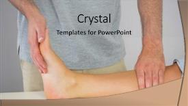  Presentation with patients - Presentation theme featuring shin - physiotherapist checking patients foot background and a  colored foreground