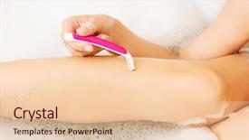  Presentation with shaving - Amazing PPT theme having shin - young caucasian woman shaving legs backdrop and a  colored foreground