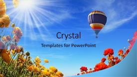  Presentation with hot spring - Cool new PPT theme with flowering red and yellow buttercups backdrop and a light blue colored foreground