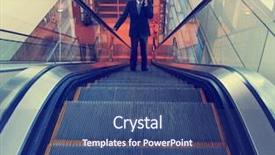  Presentation with angel - Colorful presentation design enhanced with shining angel - businessman riding an escalator toned backdrop and a ocean colored foreground