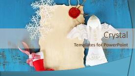  Presentation with old paper and ink - Presentation having shining angel - handmade christmas decorations and old background and a  colored foreground