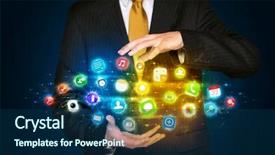  Presentation with shining - Slide set enhanced with presentationcloud computing - businessman holding a shining app background and a navy blue colored foreground