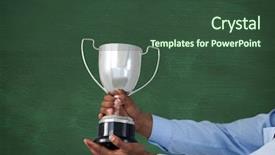  Presentation with trophy green - Presentation theme consisting of shining pride - business hand with trophy green background and a tawny brown colored foreground