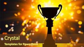  Presentation with cup trophy star award - PPT theme featuring shining pride - cup trophy silhouette against shiny background and a tawny brown colored foreground