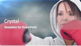  Presentation with boxer - Cool new PPT theme with shining pride - female boxer posing against clouds backdrop and a gray colored foreground
