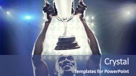  Presentation with trophy - Cool new theme with shining pride - happy sportsman looking up while backdrop and a ocean colored foreground