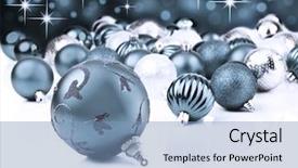  Presentation with white christmas - PPT layouts featuring shining star - colorful blue christmas decoration baubles background and a teal colored foreground