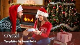  Presentation with girl christmas - Presentation theme enhanced with shinny - cheerful man gives christmas gift background and a tawny brown colored foreground