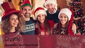  Presentation with new year - Theme featuring shinny - cheerful young people celebrate new background and a tawny brown colored foreground