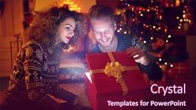  Presentation with christmas eve religious - Slides consisting of shinny - christmas eve with magic gift background and a tawny brown colored foreground