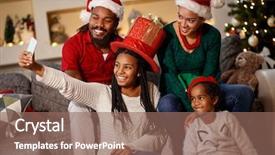  Presentation with family flier - PPT theme featuring shinny - happy family making xmas selfie background and a violet colored foreground