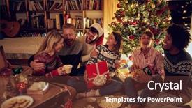  Presentation with christmas tree - Amazing presentation theme having shinny - smiling frineds together by christmas backdrop and a tawny brown colored foreground